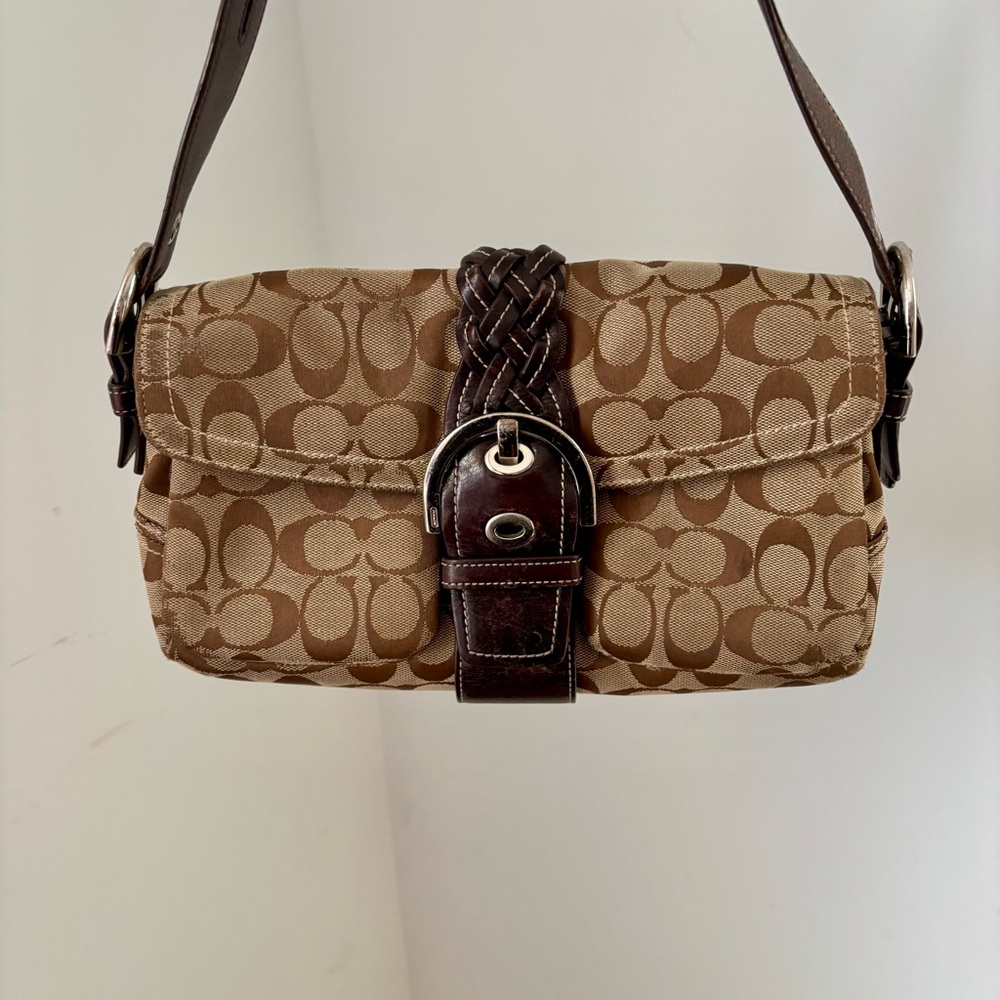 Authentic Vintage Coach Brown Canvas Signature Shoulder Bag 6314